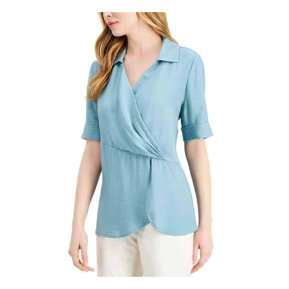 Alfani Womens Ruched Pullover Blouse, Green, Small