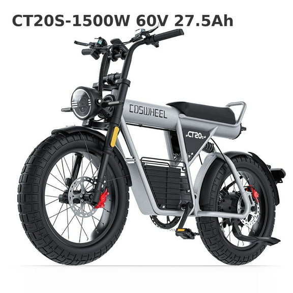 1500W E-Bike for Adults 60V 27.5Ah Removable Battery Hydraulic Disc Brakes 20"x4" Tires Full Suspension LCD Display UL2849
