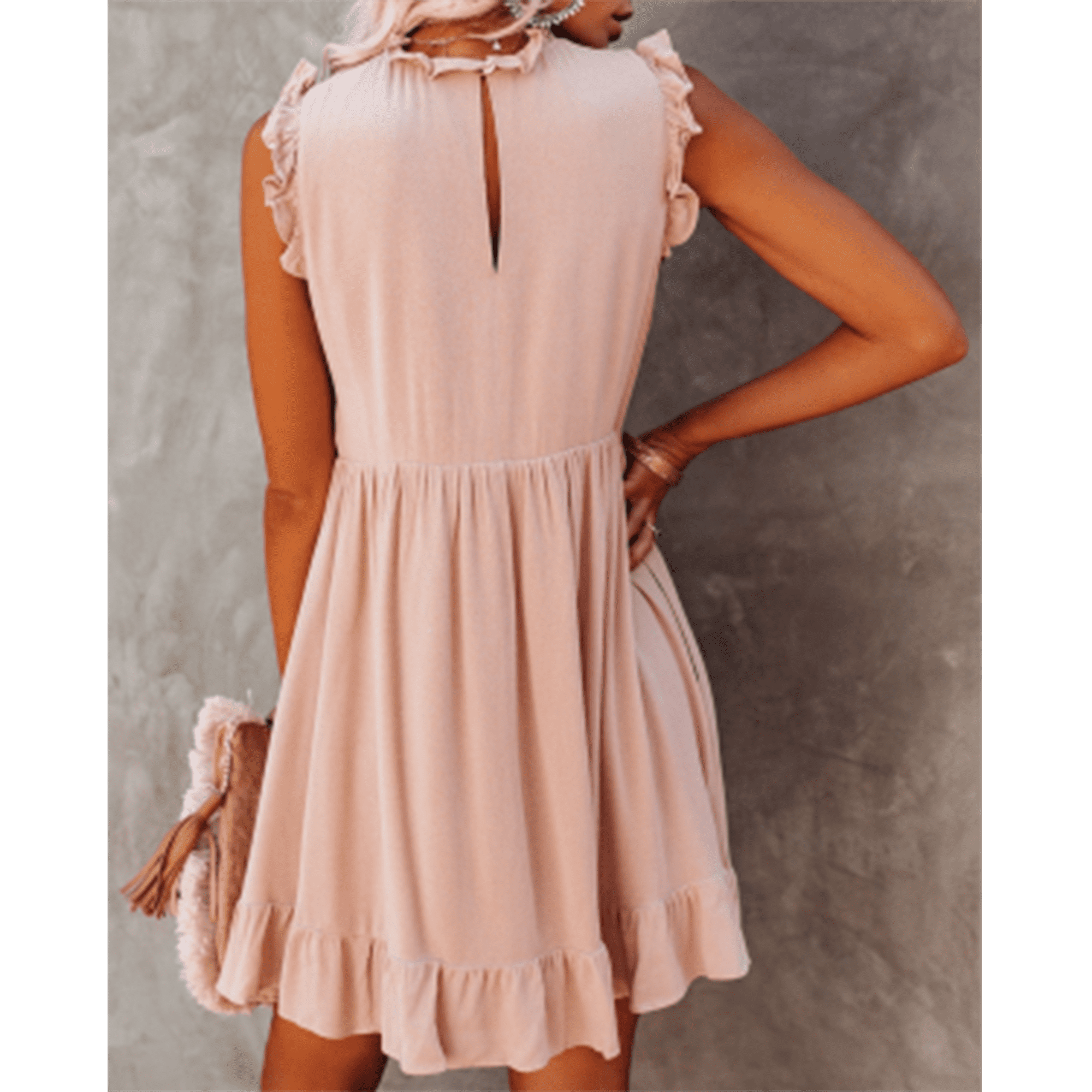 Esobo Womens Sleeveless Summer Dresses Elegant Ruffles Drape Swing A-Ling  Mini Babydoll Dress with Pocket