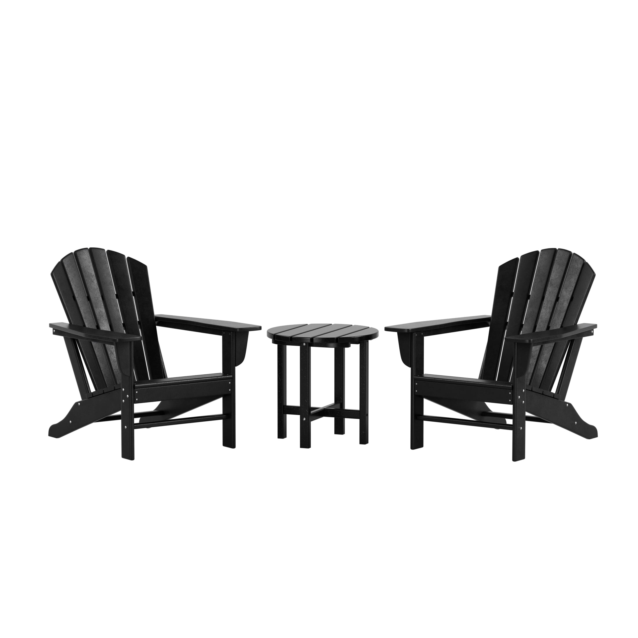 Garden 3-Piece Patio Adirondack Chair with Round Accent Side Table Set, Black