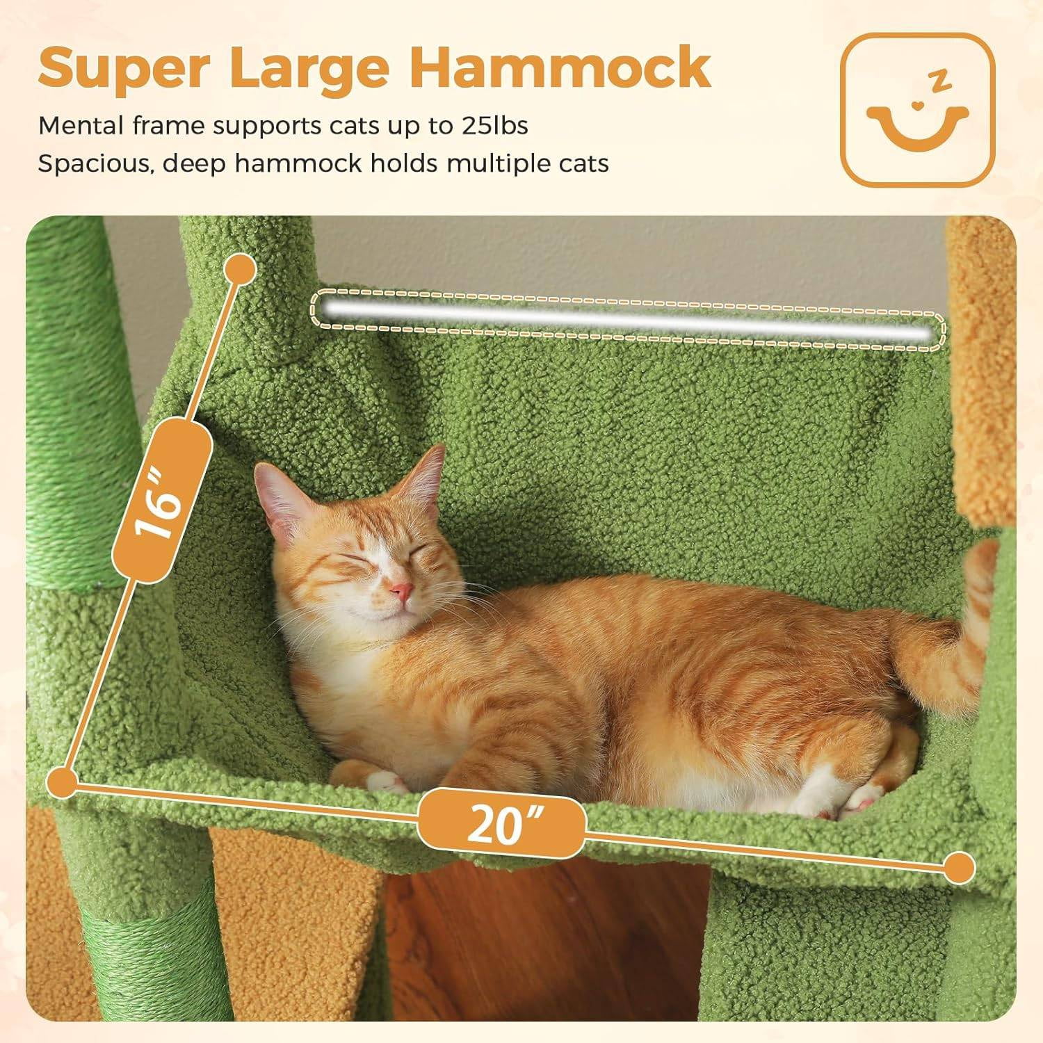 PEQULTI 71'' Large Cat Tree Tower Multi-level Cat Tree with Dual Spacious Condos Indoor Green