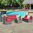thumbnail image 1 of Costway 8 PCS Wicker Sofa Rattan Furniture Set Patio Furniture w/ Storage Table Red, 1 of 9
