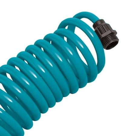 Orbit 25' Teal Coil Garden Hose with ABS Threads and 8 Pattern Nozzle