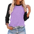 thumbnail image 1 of Plebaso Chemises à Manches 3/4 pour Femmes Col Rond Tops à Blocs de Couleur Décontractés Amples Blouses pour Femmes, 1 of 4