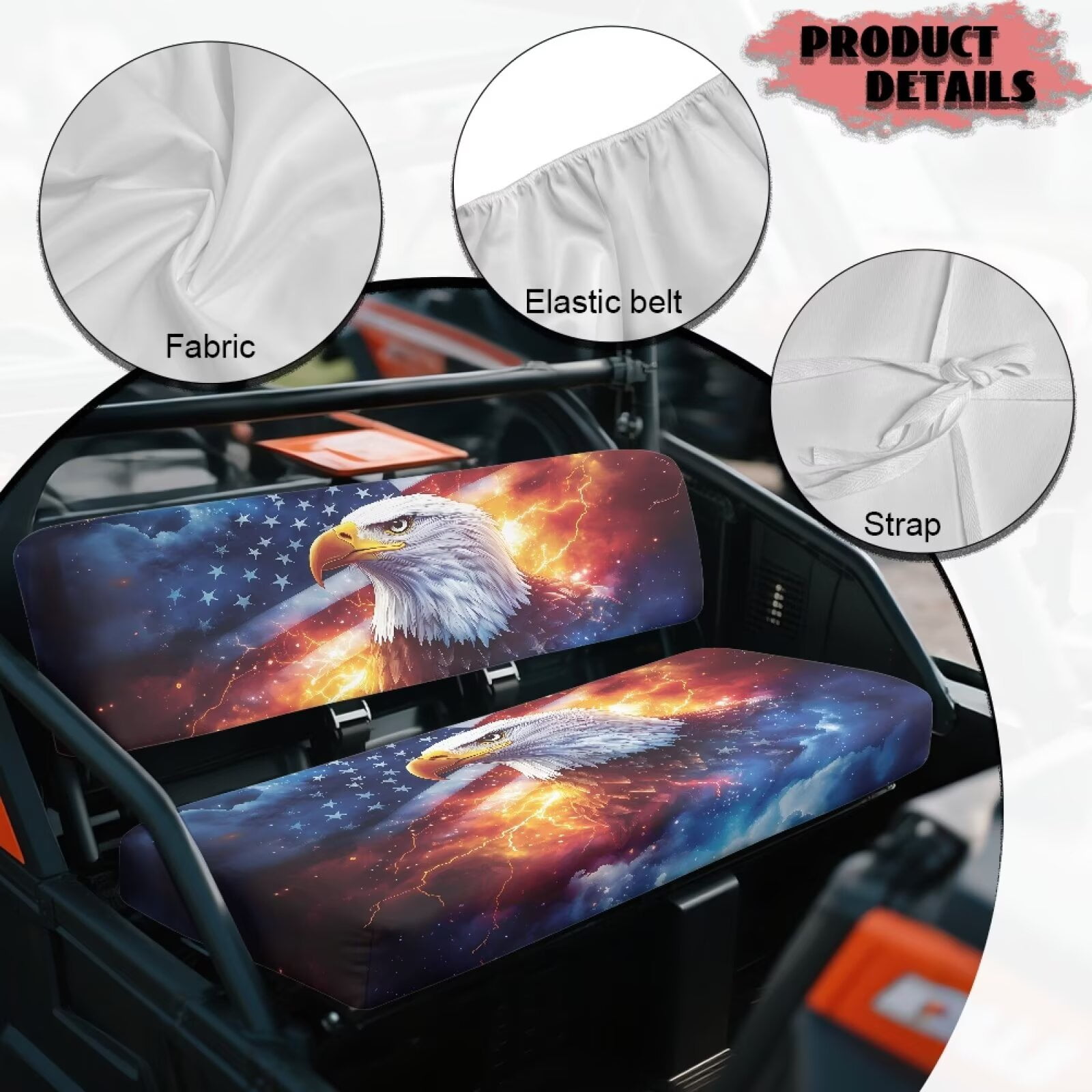 Binienty American Flag Bald Eagle UTV Seat Covers for Kawasaki Mule 2009-2024 4000 4010/2001-2018 3000 3010, Full Protection Heavy Duty Polyester UTV Seat Cover Set for Mule 3010 Front Seats Only
