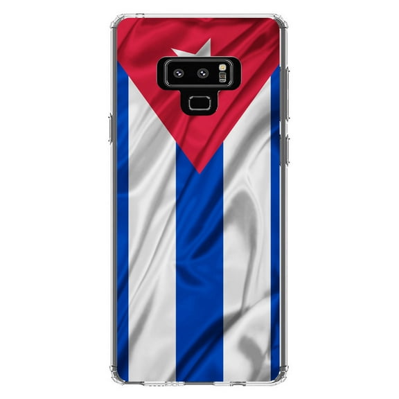 DistinctInk Clear Shockproof Hybrid Case for Samsung Galaxy Note 9 - TPU Bumper, Acrylic Back, Tempered Glass Screen Protector - Red White Blue Cuban Flag Cuba