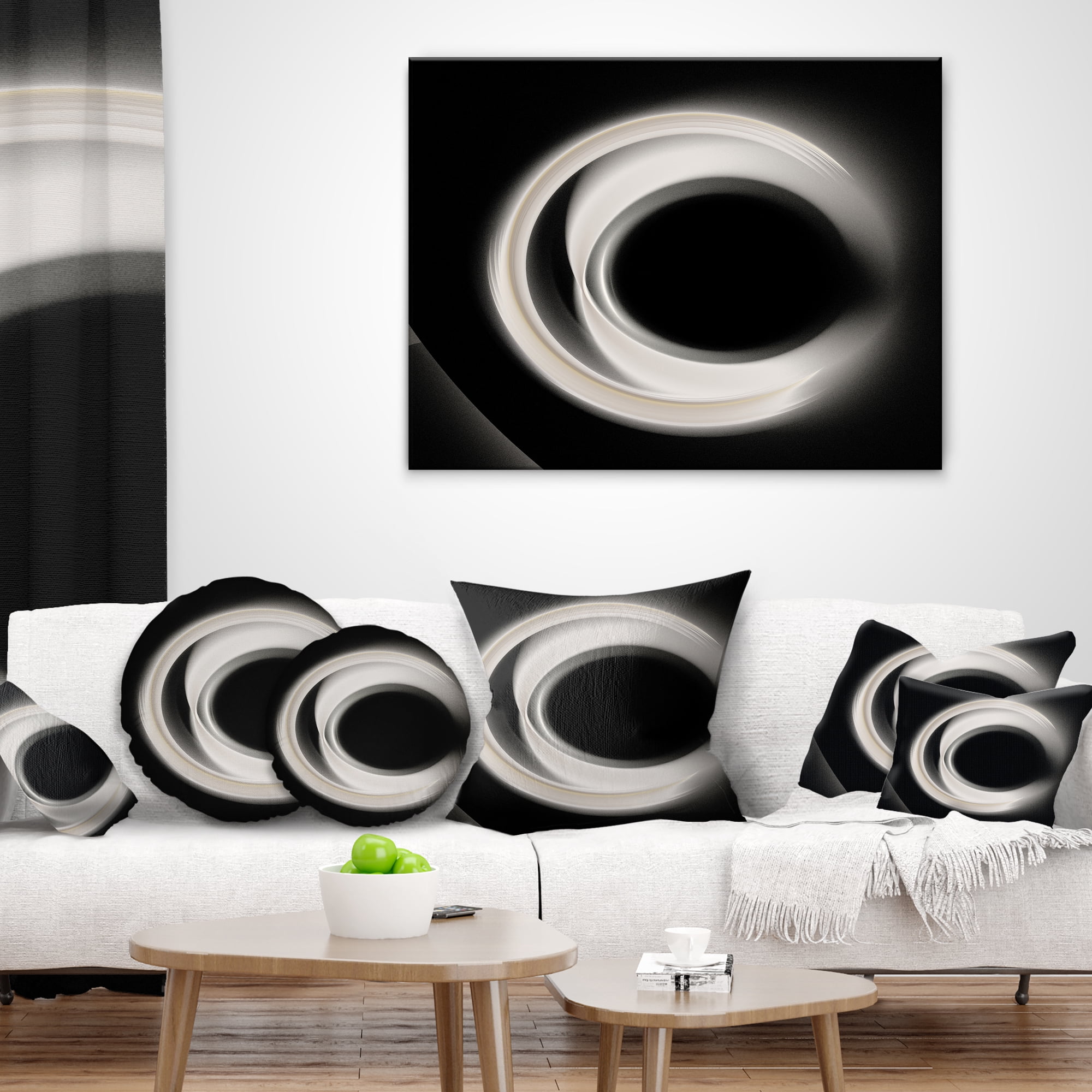Designart Fractal White on Black Background - Abstract Throw Pillow - 12x20