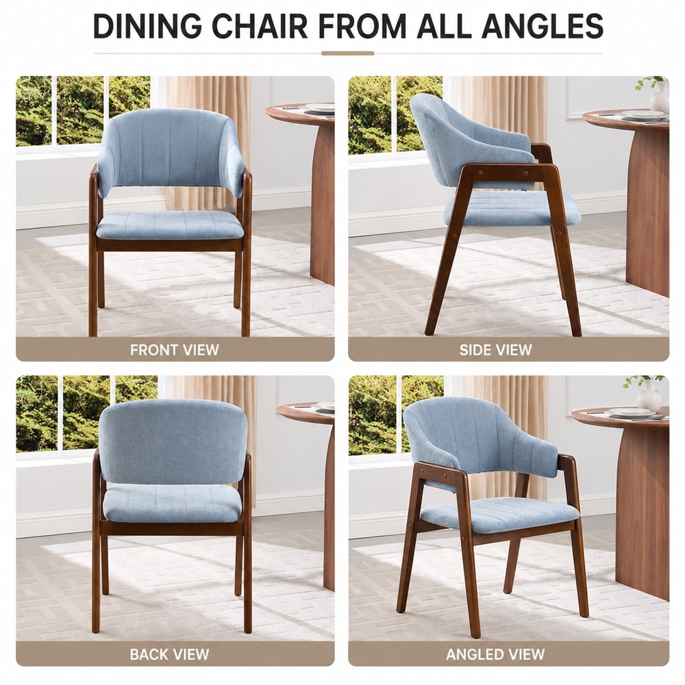 MOONMISS Mid-Century Modern Upholstered Dining Chair with Curved Back and Wooden Frame, Fabric Armchair for Dining Room Kitchen Living Room