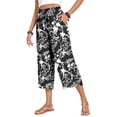thumbnail image 6 of VDJ Women's Smmer Capri Pants Casual Wide Leg Elastic Waist Lightweight Floral Printed Cropped Loose Pants with Pockets Size M, 6 of 7