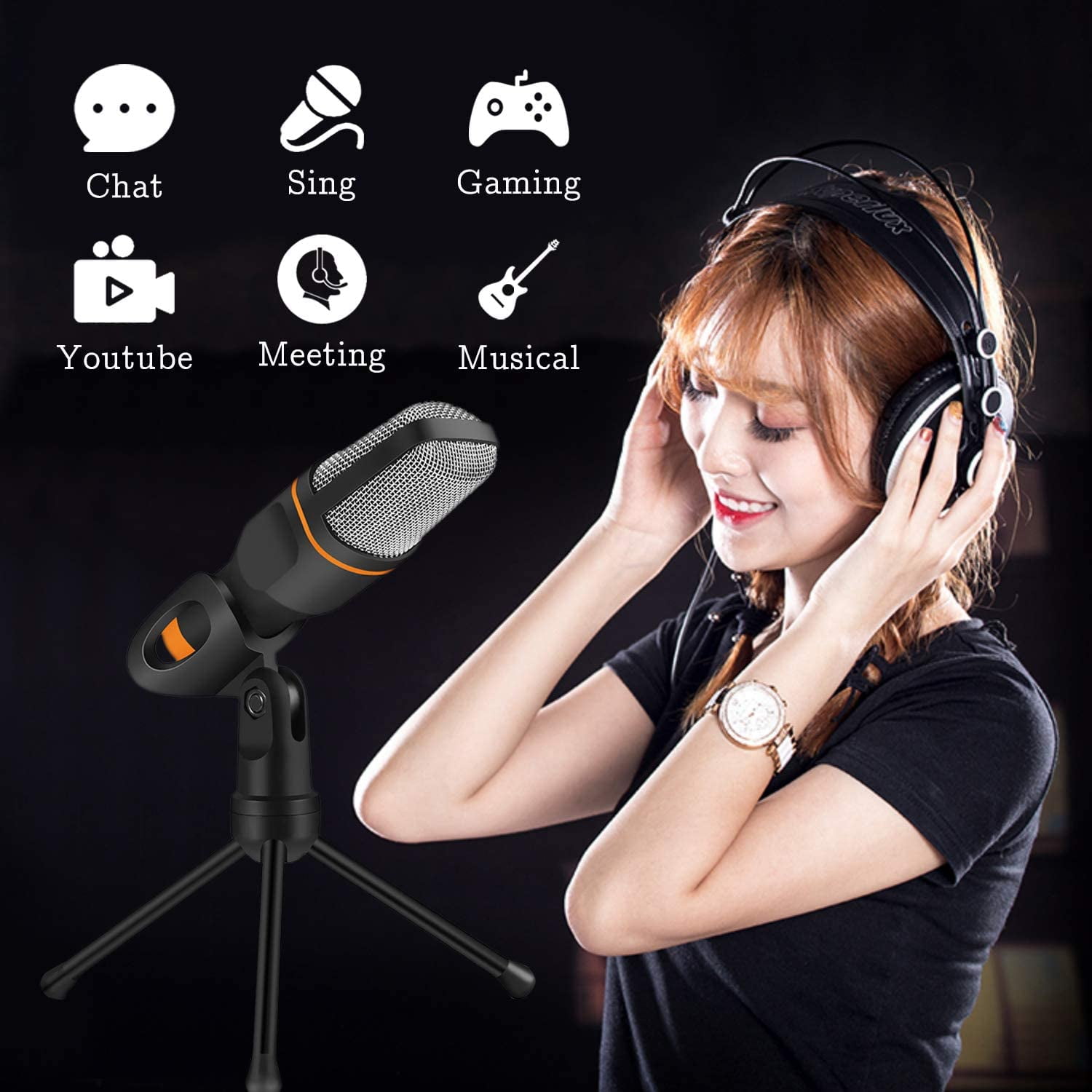 NOGIS PC Microphone with Mic Stand Professional 3.5mm Jack Recording Condenser Microphone Compatible with PC Laptop iPad iPhone Mac-Recorder Singing Gaming