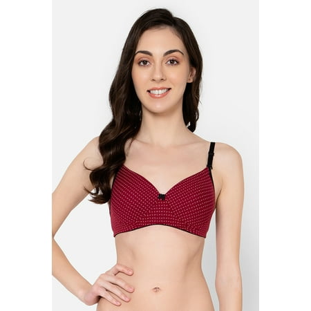 

Clovia Padded Non-Wired Printed Full Cup Multiway T-shirt Bra in Maroon - Cotton