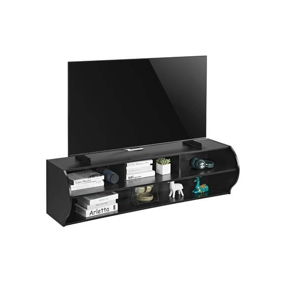 Emerald's Wall Mounted TV Stand Living Room Furniture W/ Shelves (Black)