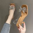 thumbnail image 4 of Adult Women Sandal Leather Sandals Women Ladies High Heel Sandals Transparent Strap Bow Rhinestone Square Toe Fine High Heel Sandals Female Sandal(Brown,8.5), 4 of 7