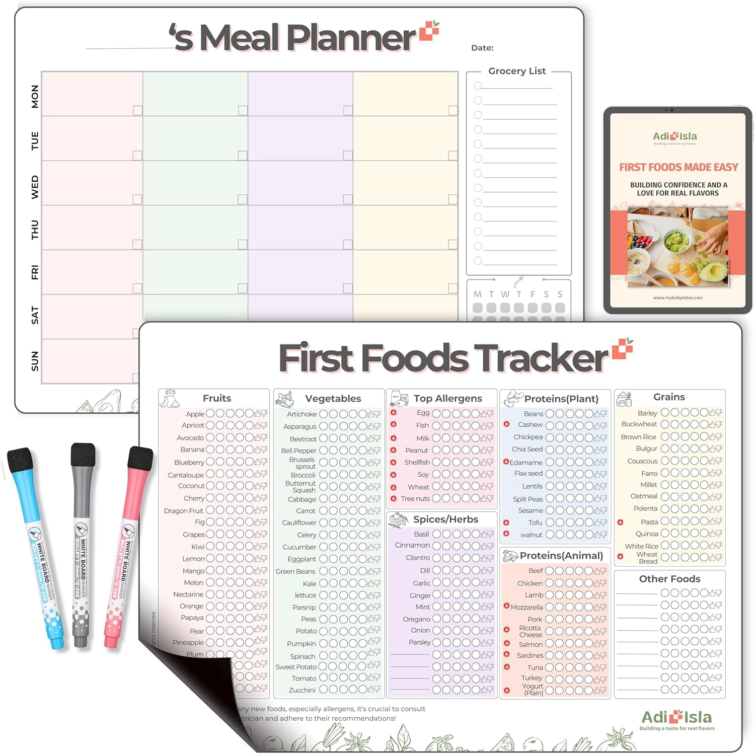 Suivi Premiers Aliments Bébé Magnétique 30.5x21.5cm - Planificateur Repas Baby Led Weaning - Outil Sevrage Nouveaux Parents