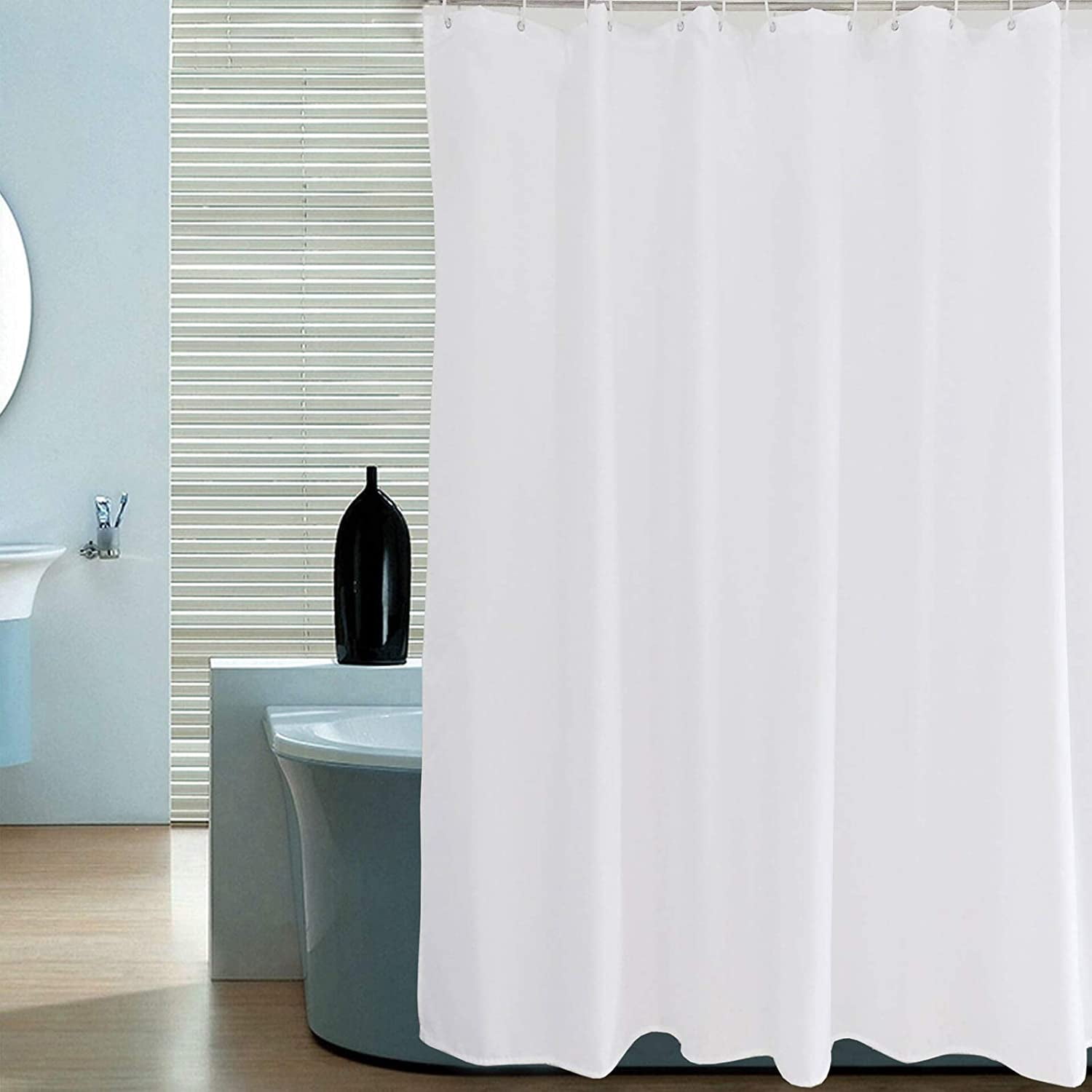Grey White Bathroom Shower Curtain With 12 Standard Hooks Ring Vinyl Fabric 