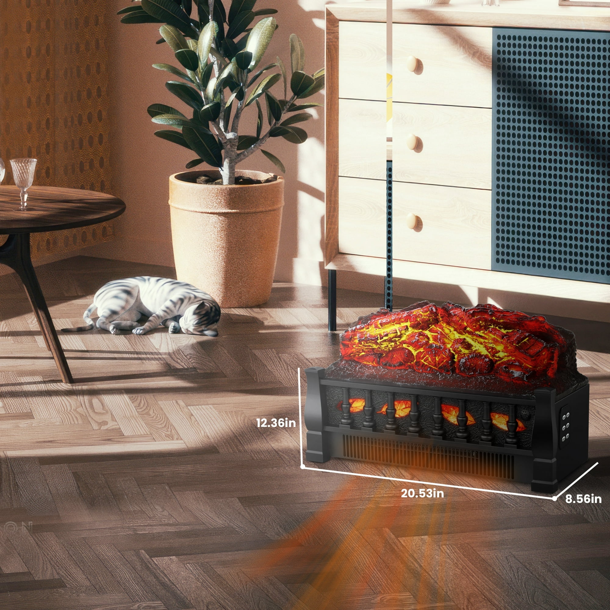 Electric Fireplace Log Set Heater 21IN, Remote Control, Flame Brightness Adjustable, Realistic Ember Bed