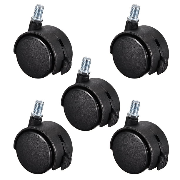 Ruedas de muebles de 2 pulgadas de nylon con vástago roscado M10 x 15 mm, ruedas giratorias con freno de 38 lb de capacidad cada una, 5 piezas