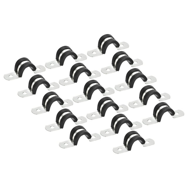 Unique Bargains 16Pack 1/2' Cable Clamp U Shape Stainless Steel Rubber Cushioned Pipe Strap