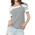 thumbnail image 4 of Nlife Women Stripe Stitching Short Sleeve Colorblock T-shirt, 4 of 7