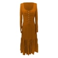 thumbnail image 5 of Gala Dresses for Women Western Style Button Front Ruffle Detail Long Sleeve Maxi Dress Vintage Formal Bridesmaid Maxi Dress Gold XL, 5 of 6