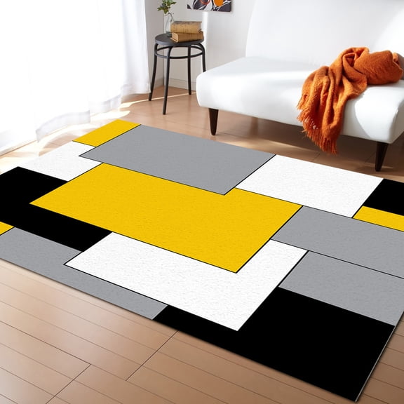 Yellow Mosaic Color Abstract for Living Room Bedroom Bedside Rugs Soft Carpets Home ration Antislip Mat Area Rug