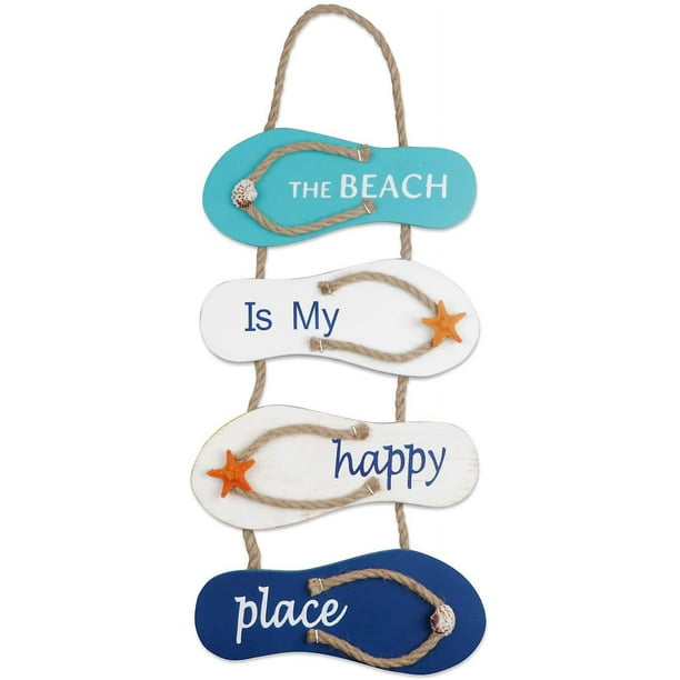 Adorno de pared con chanclas de playa náutica, decoración colgante de zapatillas de madera, decoración del hogar del océano para pared y puerta