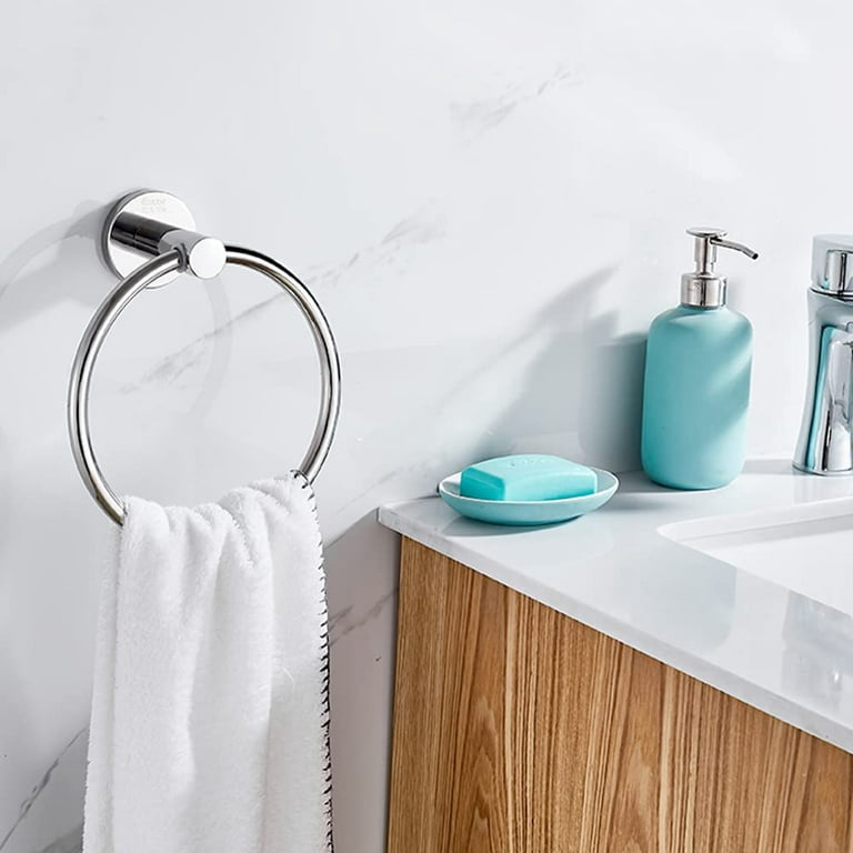 Hand Towel Ring Holder, Bathroom Towel Holder Brushed Nickel, SUS304  Stainless Steel Hand Towel Hanger, Bath Hardware 6.25-Inch Towel Bar, Wall 