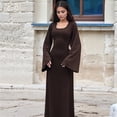 thumbnail image 4 of Katigan Women'S Ribbed Maxi Dress Knit Flare Sleeve Bodycon Dress Loose Casual Long Dresses Brown XXL, 4 of 6