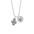 thumbnail image 2 of Delight Jewelry Silvertone Large Southwestern Antiqued Cross Silvertone Script Initial Disc - V - Charm Necklace, 20"+3", 2 of 4