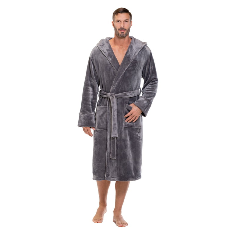 Plush Robes For Men, Soft Fuzzy Hooded Mens Bathrobes , Long Comfy Robe For  Men