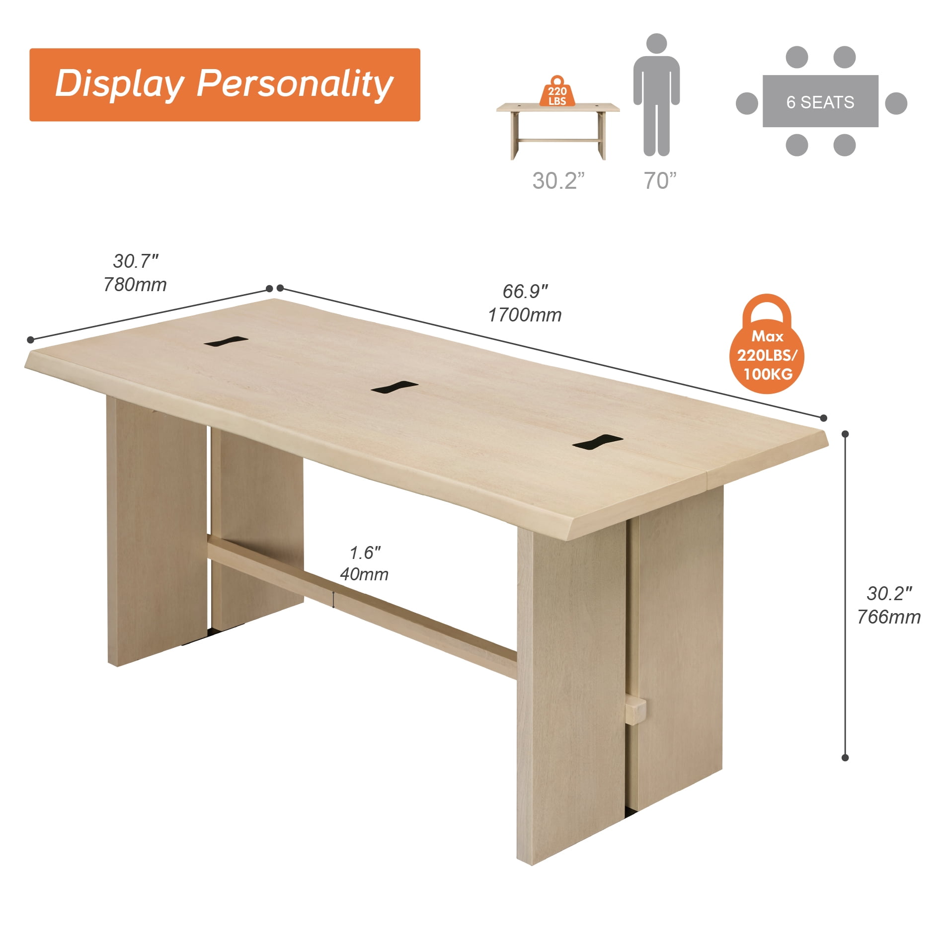 WAMPAT 67 Inch Home Office Writing Desk, Solid Wood Veneer Top, Stable Wooden Computer Desk with Black Bow Accent, Easy Assembly Workstation for Study & Bedroom