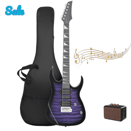 GZXS Electric Guitar with 5W Amp, 39 Inch Electric Guitar HSS Pickups Starter Kit with Bag, Strap, Plectrum, Cable, Tremolo Arm and Wrench Tool, Purple