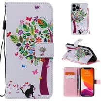 Allytech Colorful Painting PU Leather Case for iPhone 14 Pro Max 6.7" 2022, Flip Folio Kickstand Card Slots Removable Hand Strap Case for iPhone 14 Pro Max 5G, Tree Cat