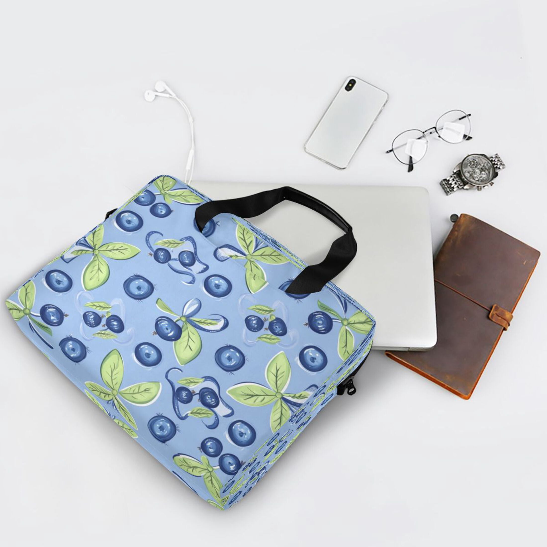 16" Laptop Tote Bag Laptop Sleeve Case Computer Briefcase for Work & Travel Blueberry and Ribbon