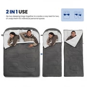 edx Double Sleeping Bag for Adults with 2 Pillows, Queen Size Waterproof Sleeping Bag 2 in 1 Design, Lightweight for Camping Travel, Black