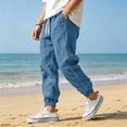 thumbnail image 2 of Men Casual Linen Jogger Pants Relaxed Fit Trousers Elastic Waist Drawstring Loungewear Sweatpants with Cuffed Ankles, L, 2 of 7