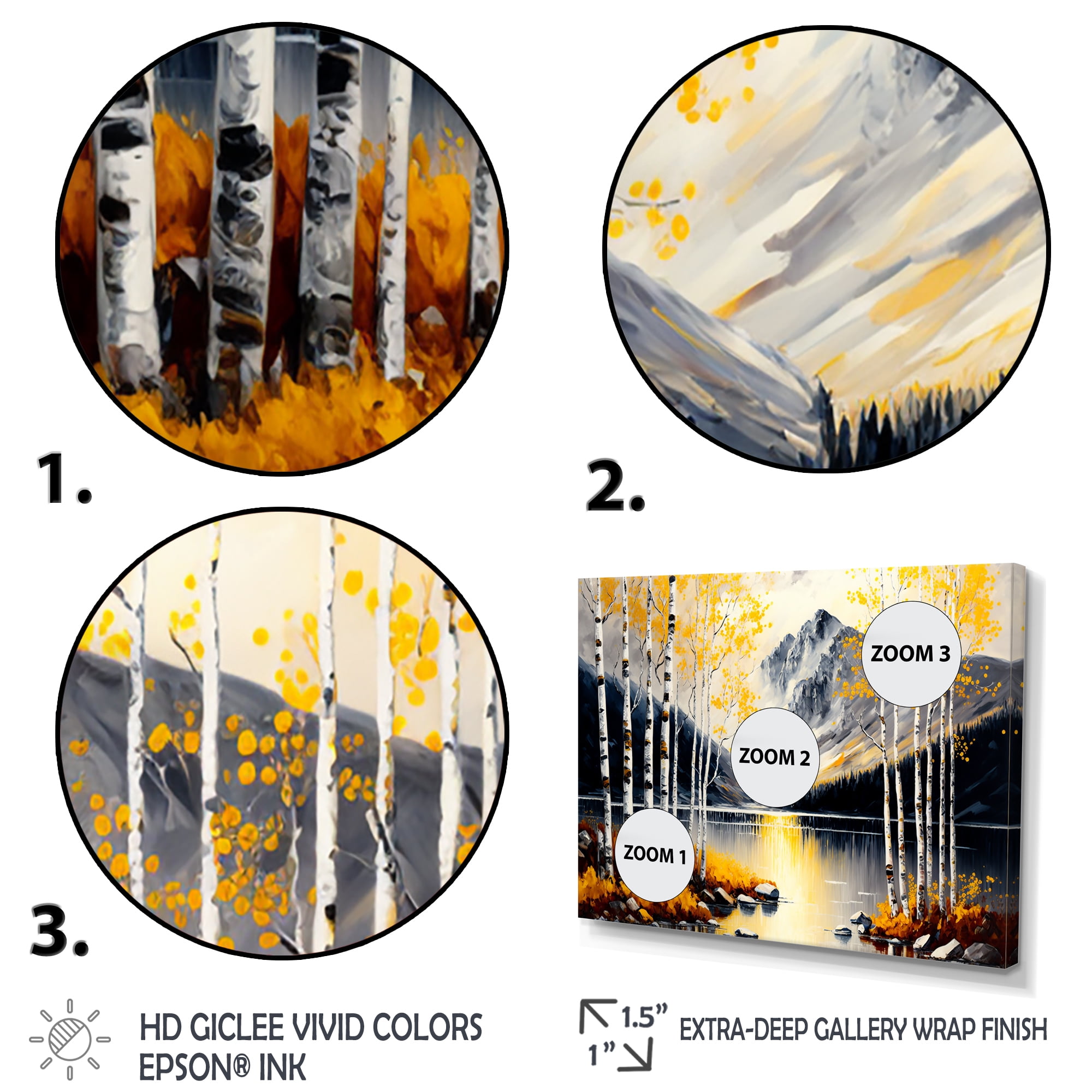 Designart Monochrome Golden Birch Trees By The Lake II Canvas Wall Art
