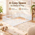 thumbnail image 6 of Miniyam Queen Size Kids Floor Bed with Guardrails, Low-to-Ground Montessori Wood Bed, White, 6 of 7