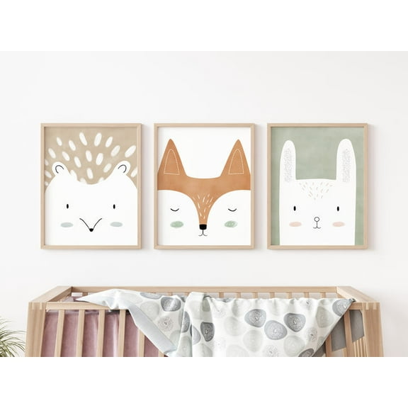 Nemo and Her Woodland Nursery Art Print Set of 4, Nursery Wall Art Decor, Picture Frames and Cute Animals Prints for Kids Playroom Decoration