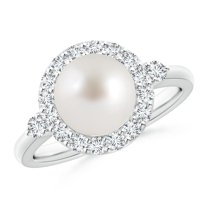 ANGARA South Sea Cultured Pearl Halo Engagement Ring in Platinum for Women | June Birthstone, Birthday, Anniversary, Jewelry Gift for Women | Pearl Ring