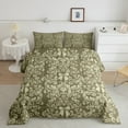 thumbnail image 2 of Green Beige Bow Knot Comforter Set Antique Victorian Damask Down Comforter,Bowknot King Bedding Set,Vintage Floral Gothic Duvet Insert Exotic Flowers Bohemian Baroque Decor, 2 of 7