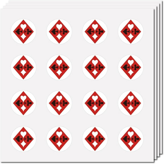 128Pcs Rhombus Stickers Poker Decal Self-Adhesive Waterproof Sticker Round Bulk Red Stickers for Water Bottles Laptop Luggage Cup Computer Mobile Phone Skateboard 2.5x2.5cm DIY