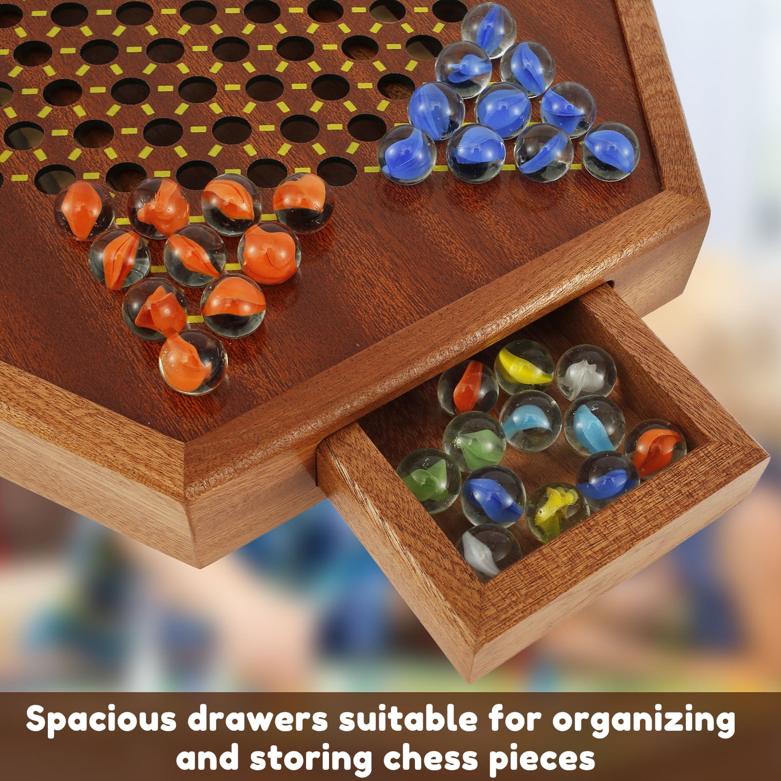 Keyohome Chinese Checkers,Wooden Chinese Checkers Game,Family Board Game,Party Game,1-6 Players.12.6"