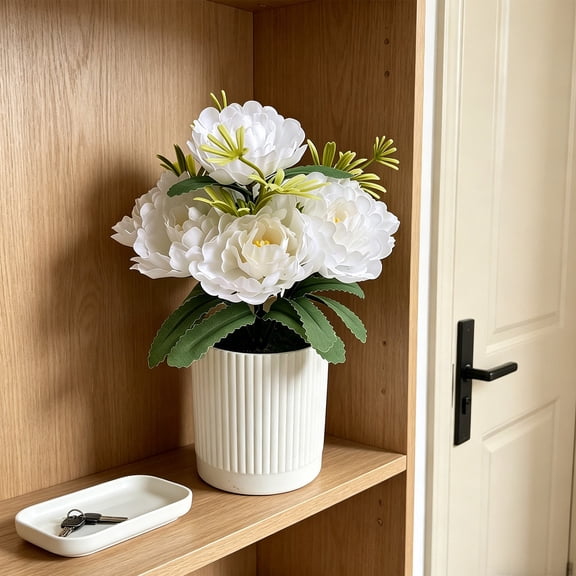cpengpj Lifelike Layered Peony Artificial Floral Bonsai, Fade Resistant Plastic, for Living Room Space Livening, 1 Piece