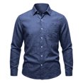 thumbnail image 6 of Linen Shirts for Men Long Sleeve, Casual Summer Button Down Shirt Tops, Fashionable Loose Breathable Solid Color, Navy s, 6 of 6