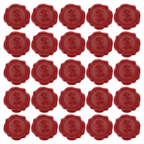 Uxcell Wax Seal Stickers, 25 Pcs Embossed Self Adhesive Rose Sticker, Red