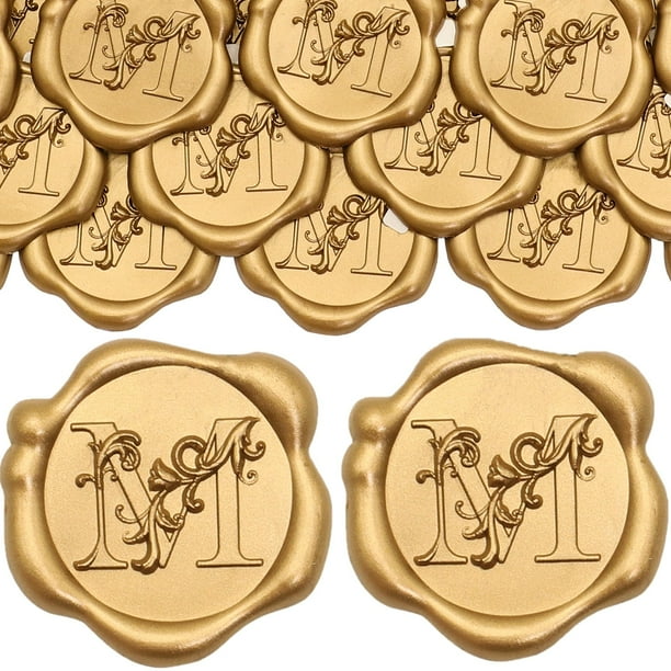 Calcomanía SWANGSA, 50 unidades, con estampado floral dorado con la letra M