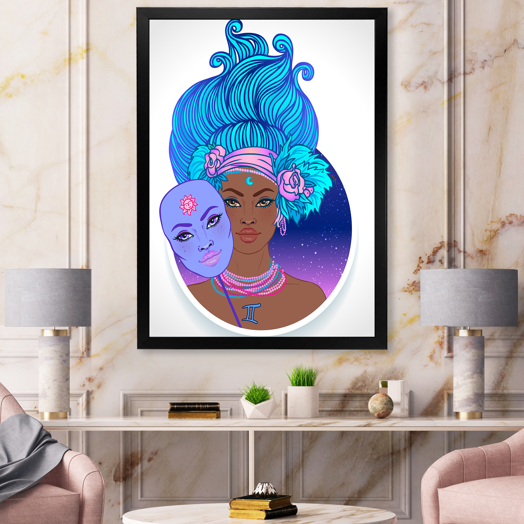 Designart 'Portrait of Afro American Girl With Blue Hair II' Modern Framed Art Print
