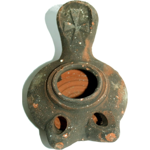 Antique Crusader two 2-wick Clay Oil Lamp - Herodian style ancient heritage lamp
