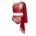 thumbnail image 6 of iiniim Girls Lyrical Dance Outfit One Shoulder Long Puff Sleeve Crop Top With Applique Asymmetrical Skirt Set Burgundy 10, 6 of 7